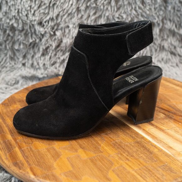 Eileen Fisher Slingback Heels Round Toe Black Suede Block Size 6 - Picture 6 of 8